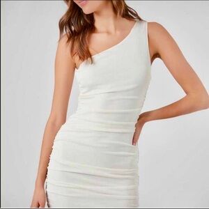Forever 21 One-Shoulder White Ruched Midi Dress